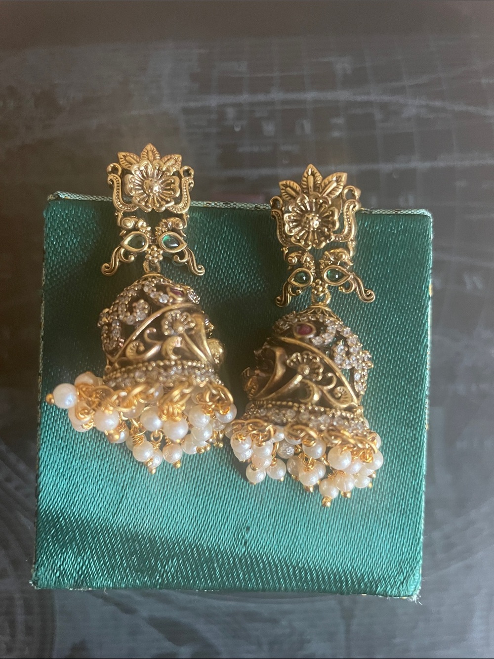 Gold-Tone Jhumka Earrings with Pearl Drops - Women's Ethnic Jewelry